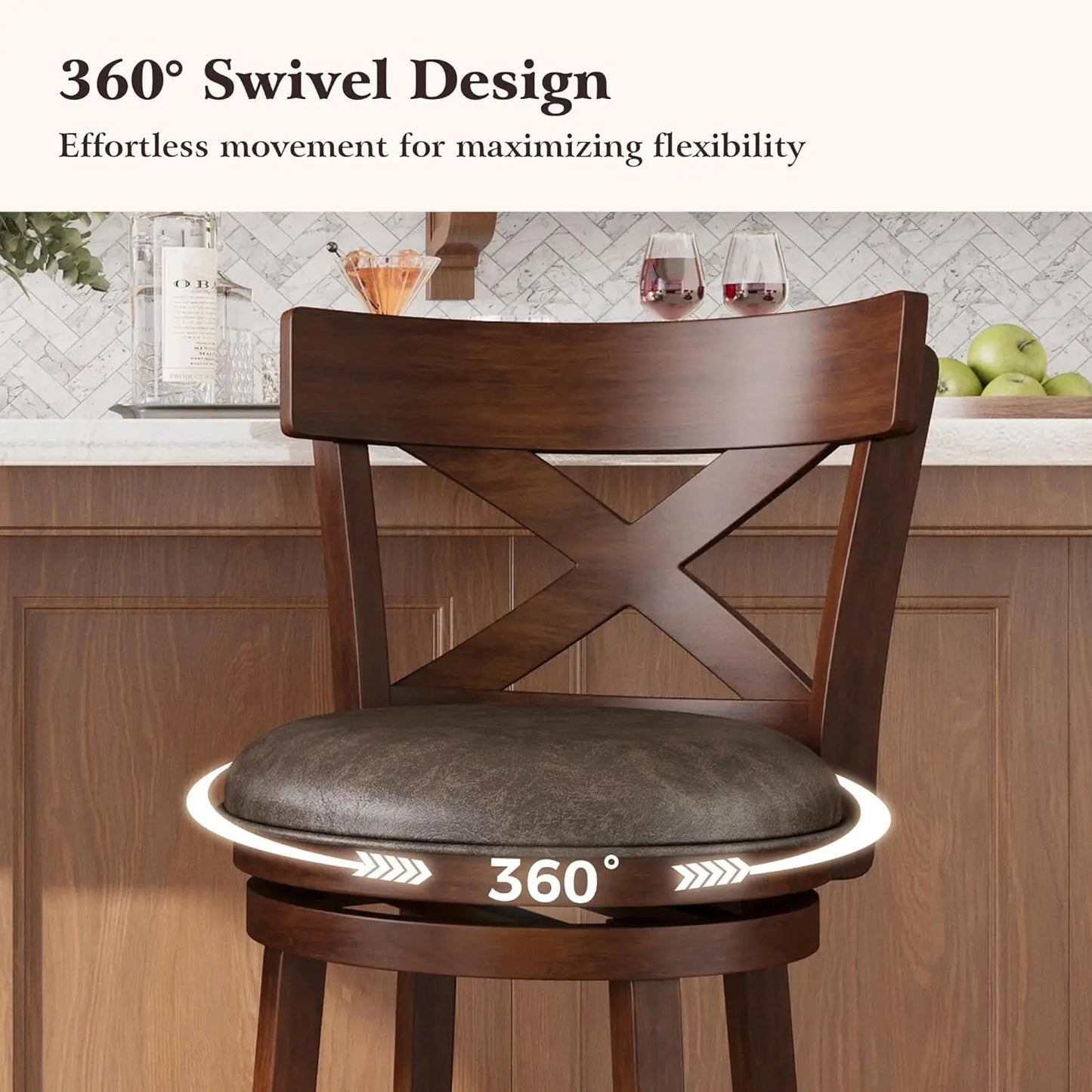 Swivel Bar Stools With Backs Wooden Set Of Two Premium