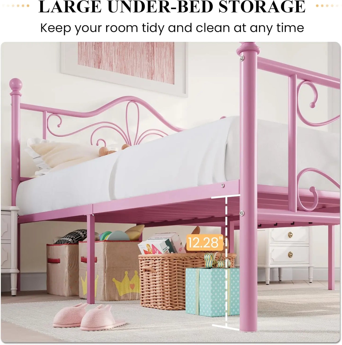 Kids Metal Bed Frame Butterfly Pattern Headboard And Footboard No Box Spring