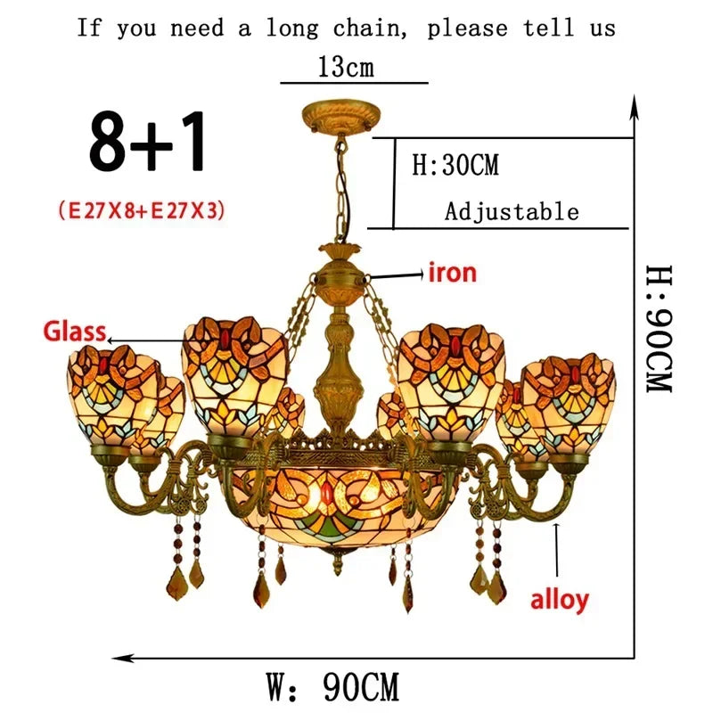 Retro Pendant Light Led Chandelier Creative Stained Glass Baroque Style Bar Bedroom Living Room Crystal
