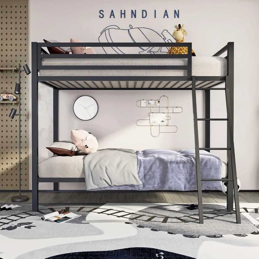 RBXC Metal Loft Bunk Bed Twin Over Twin With Guardrail