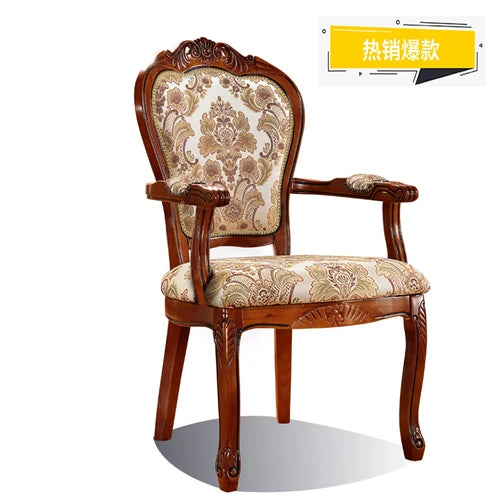 American Country Dining Chair Solid Wood Carved Fabric Chair Dining Room Dining Chair Dark European Soft Chair Room Furniture