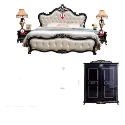 Modern Wooden Bedroom Set With Leather Upholstery And Storage