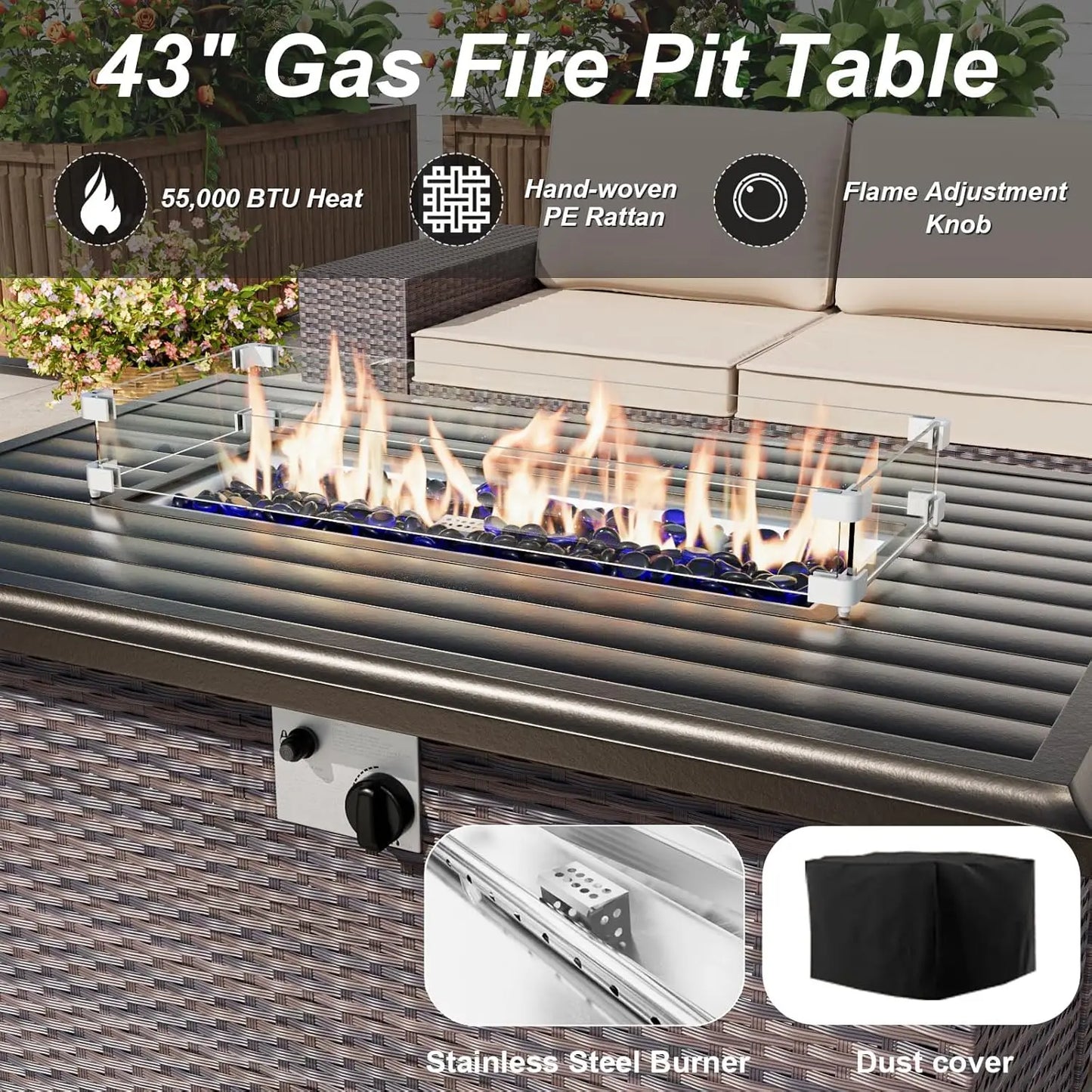 Outdoor 10 Piece Patio Set With Swivel Chairs Fire Pit