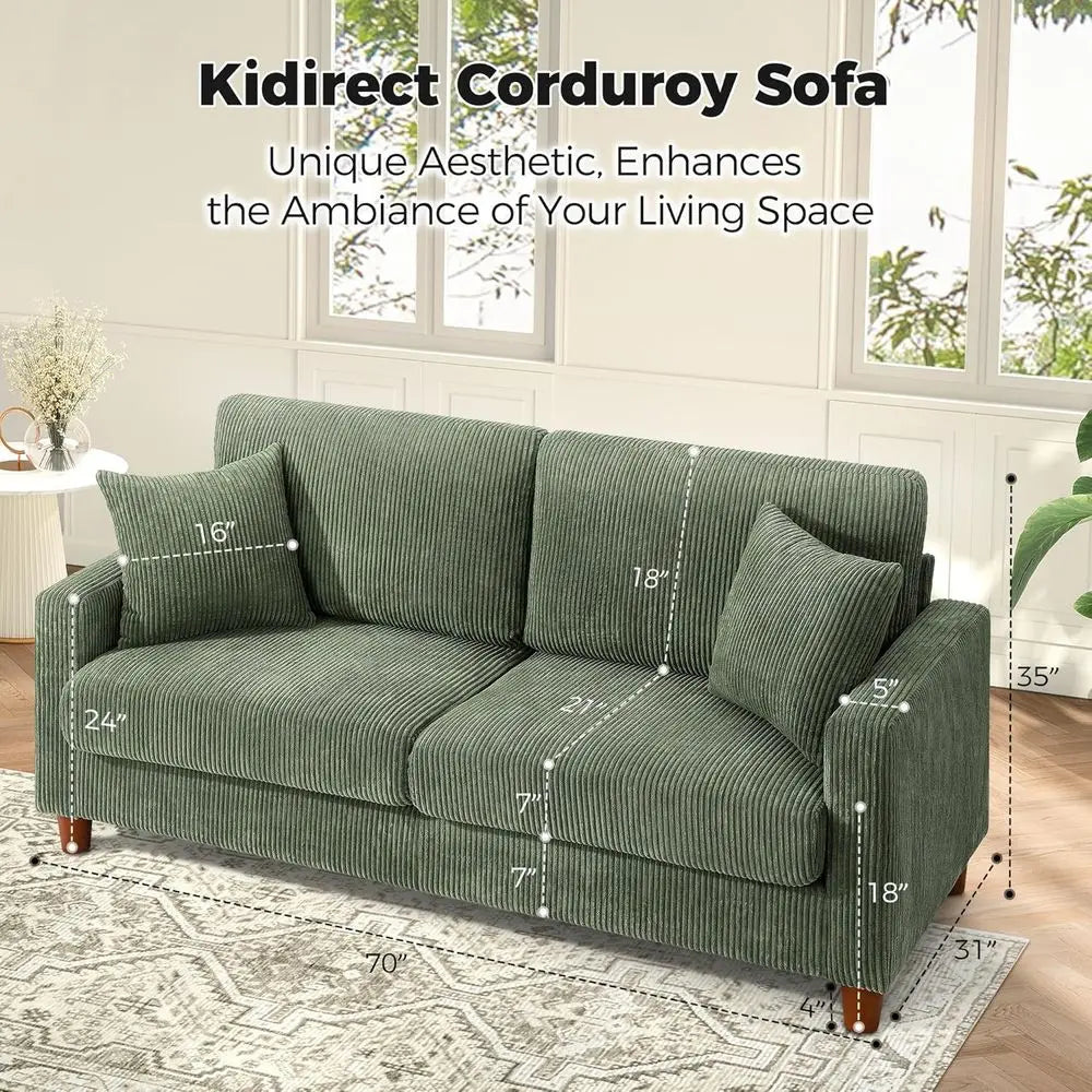 Corduroy 3 Piece Couch Set With Plush Loveseat And Pillows