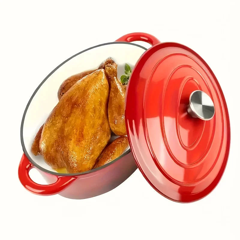 usEnameled Dutch Oven Pot with Lid, Enameled Cast Iron Dutch Oven Pot with Lid, Cast Iron Dutch Oven with Dual Handles for Bread Baking, Non-Stick Enamel Coated Heavy Duty Cookware, Easy to Clean, Heat Retentiond