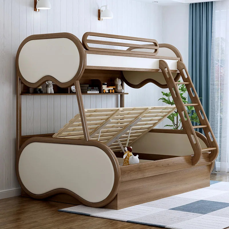 Omgd Modern Luxury Ash Wood Double Bunk Bed With Storage