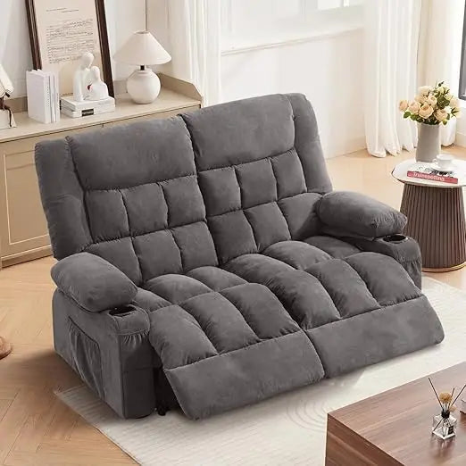 Manual Recliner Loveseat With Cup Holders And Side Pocket