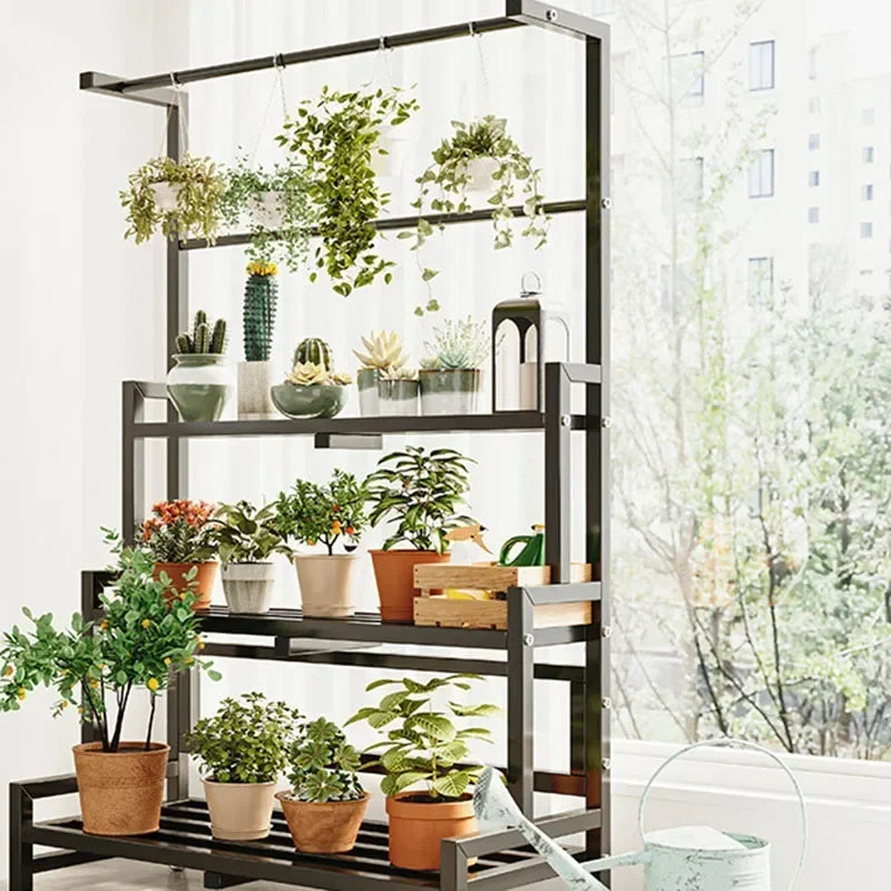 Tiered Display Plant Rack Shelf Universal Outdoor Metal Square Plant Rack Shelf Luxury Black Plantenrek Balcony Furniture