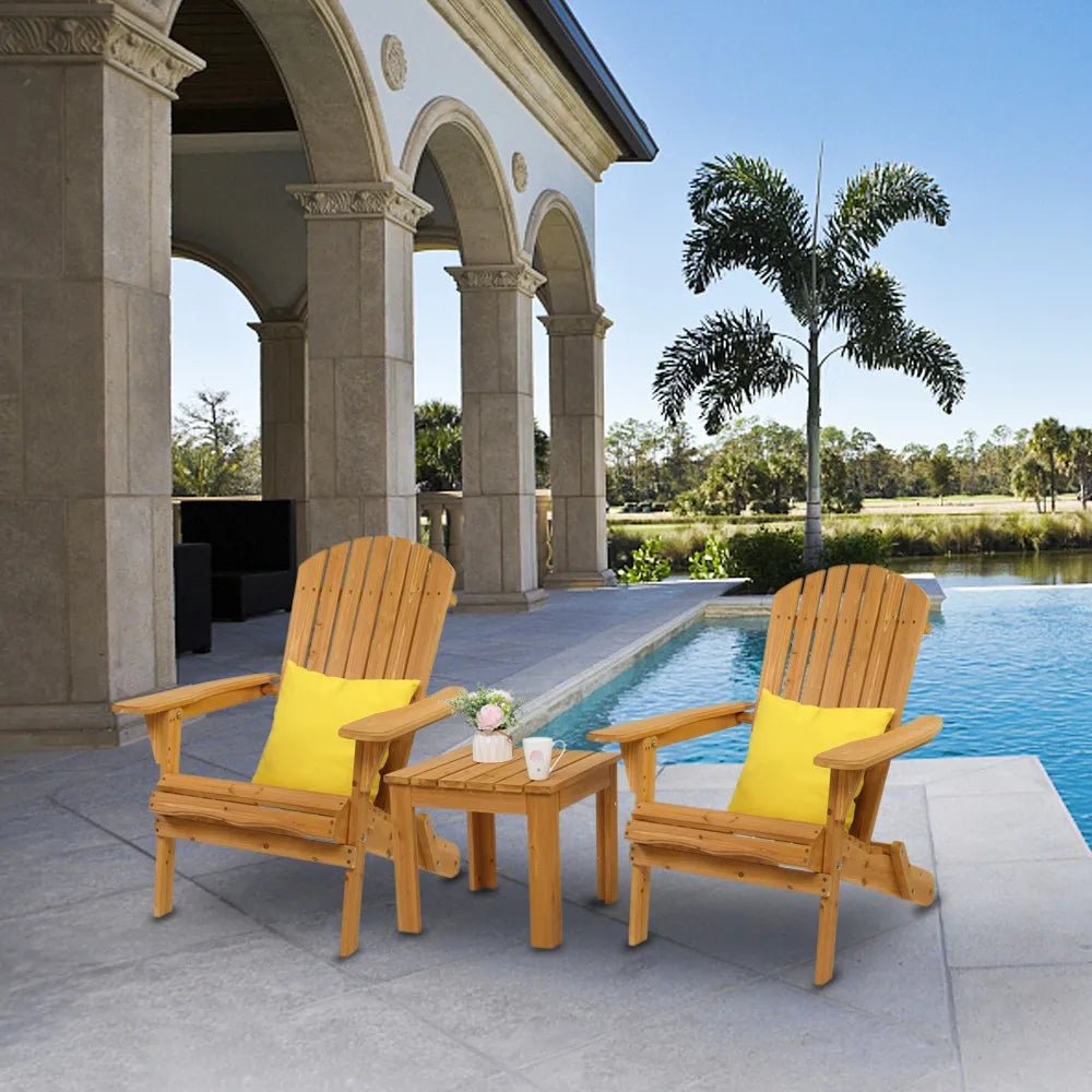 Two Adirondack Wood Foldable Lounge Chairs for Outdoor Patio