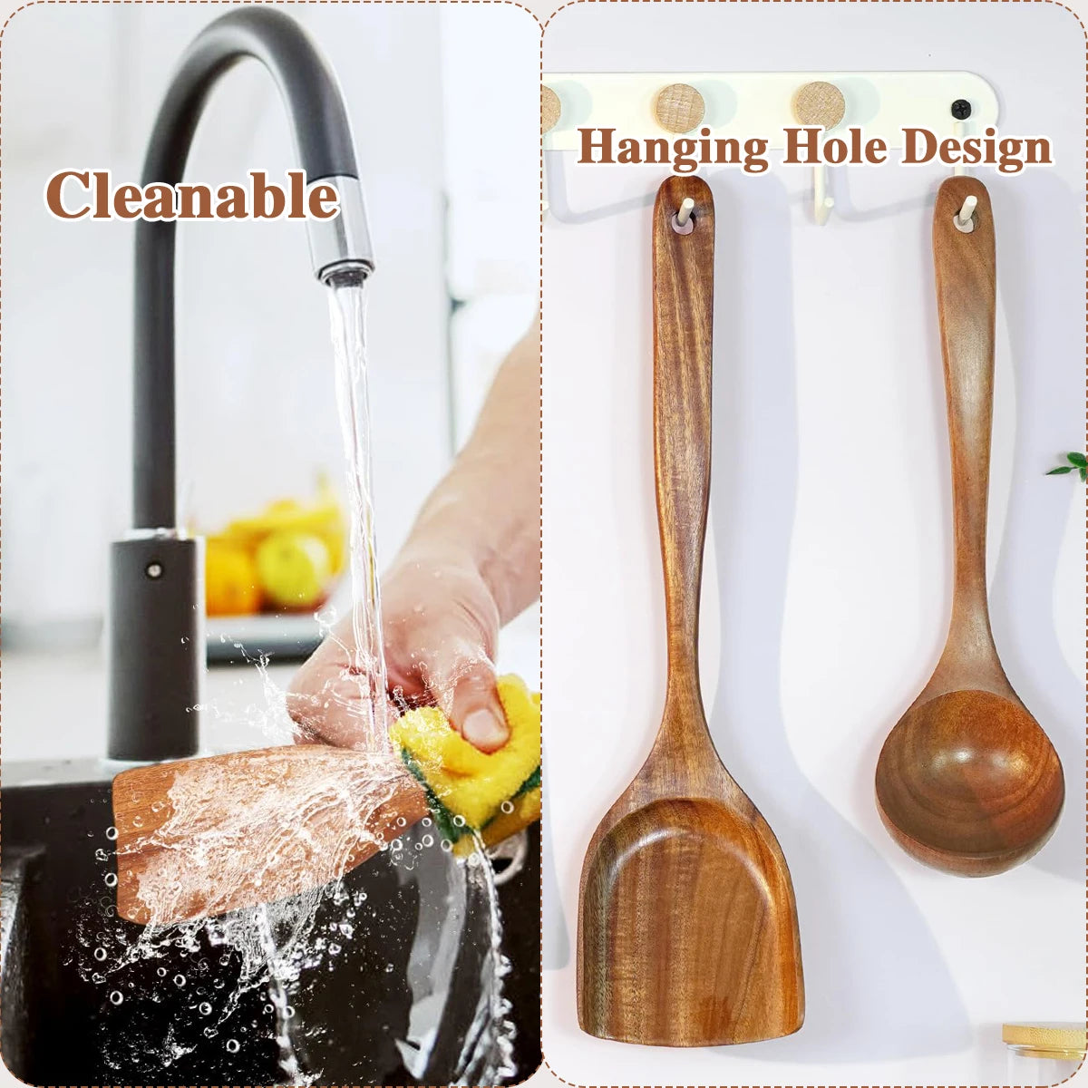 Wooden Spoons Set 10 Pieces Kitchen Utensils For Cooking