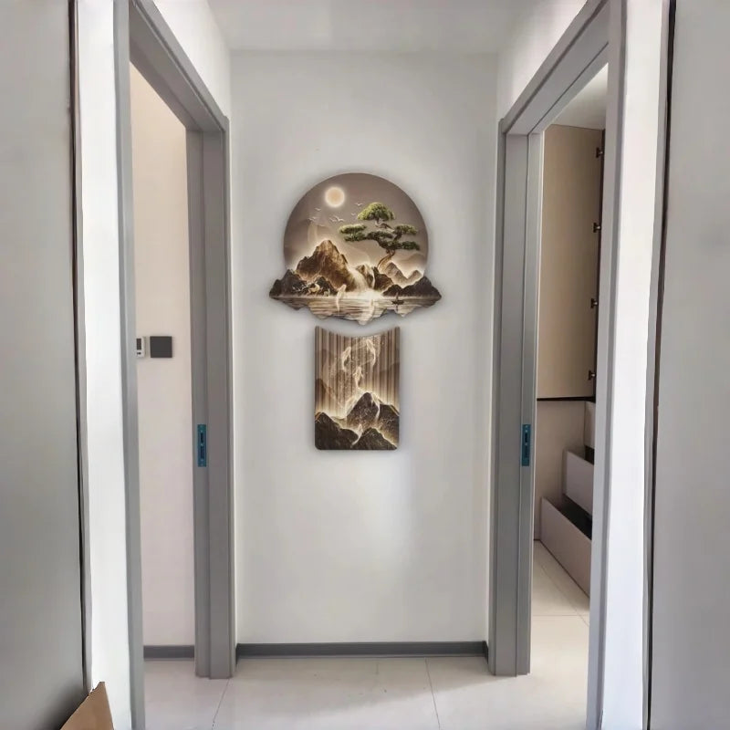 Modern Background Landscape Led Living Room Wall Lamp Painting Home Decor Corridor Entrance Hall Lustre Remote Control Lighting
