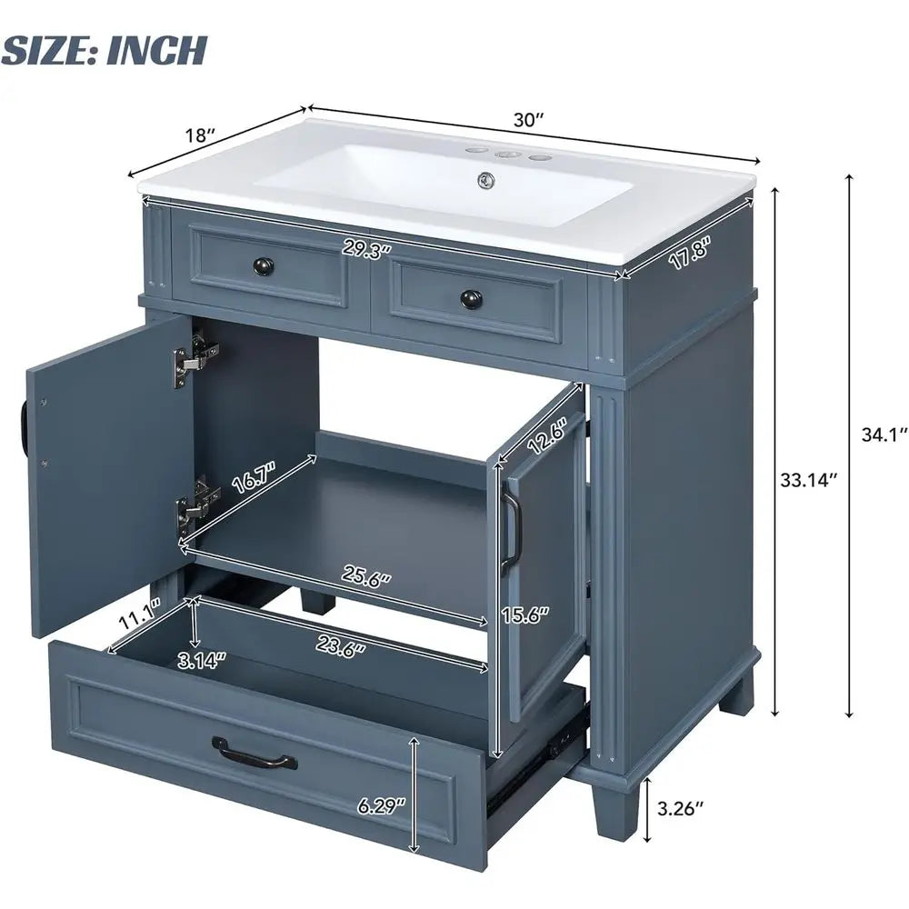 Solid Wood Vanity Cabinet With Single Sink And Quick Assembly