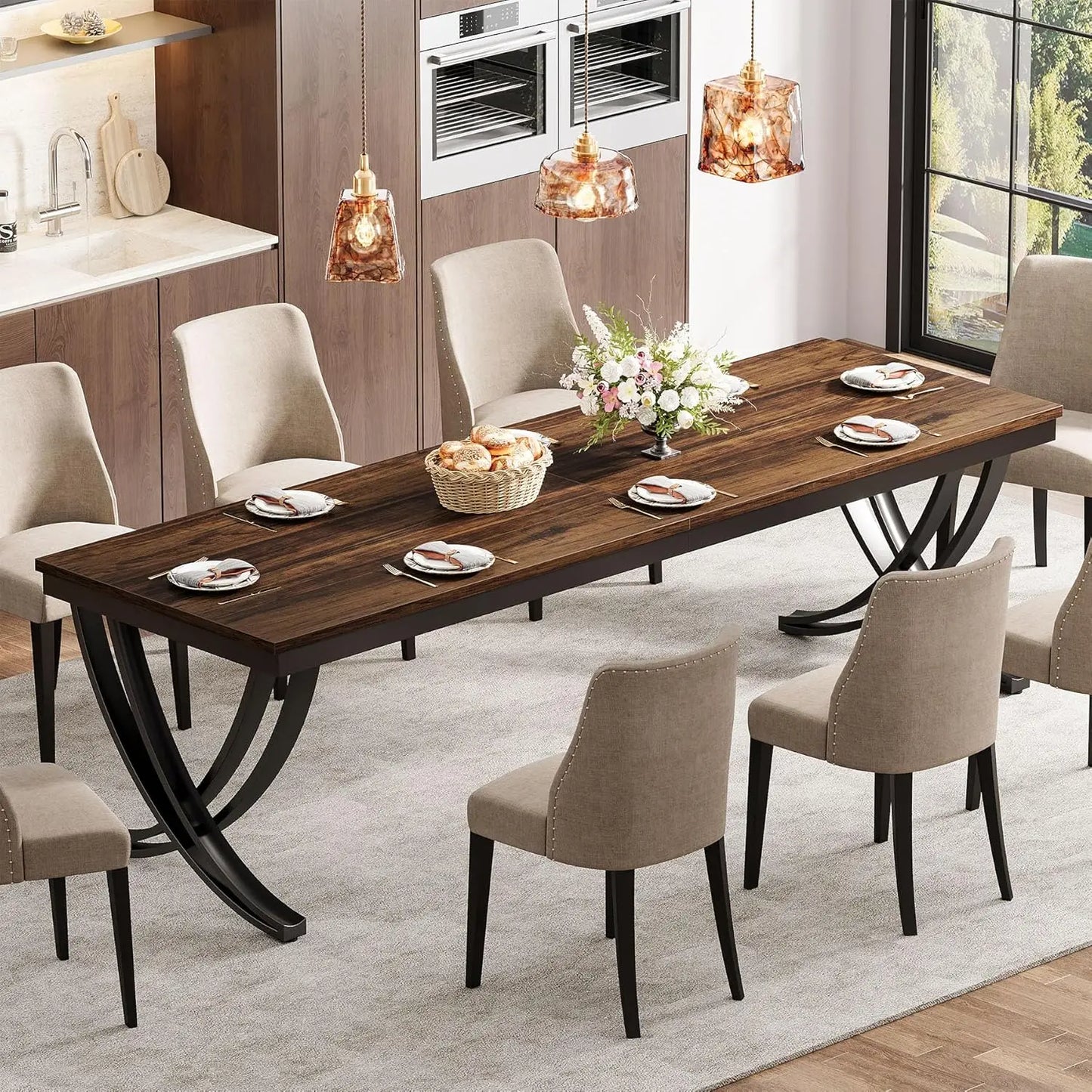 LITTLE TREE Rectangular Farmhouse Dining Table For Kitchen And Dining Room
