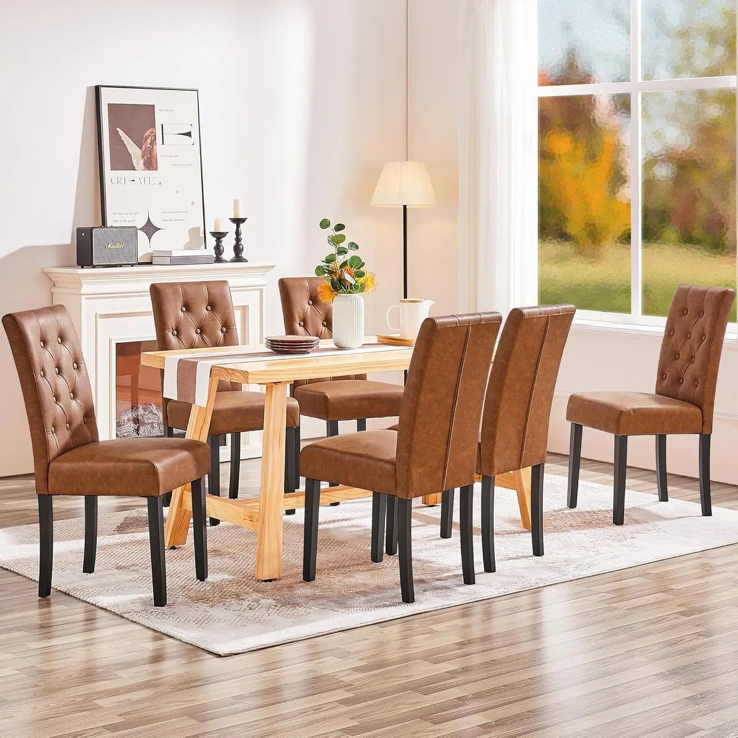 Dining Chairs Set of 4 Modern Style Faux Leather Dining Room Chairs with Solid Wood Legs and Button Tufted Padded, Customized