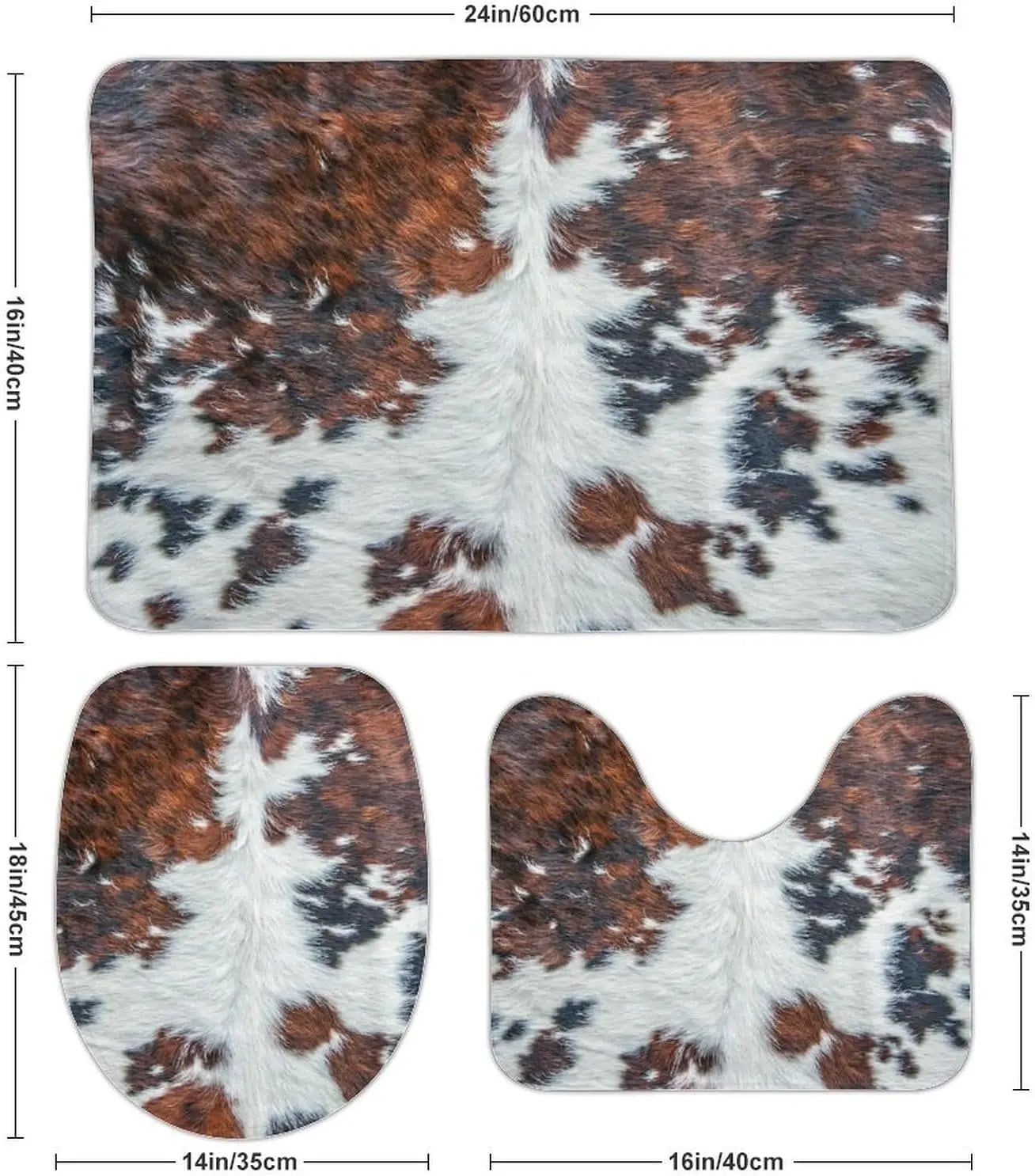 Cow Hide Print Bath Mat Ensemble With Non Slip Rug