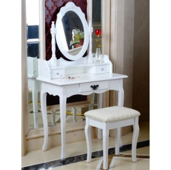 Hot Sale Bedroom Minimalist Dressing Set with Oval Mirror and 3 Drawers Wooden Dressing Table