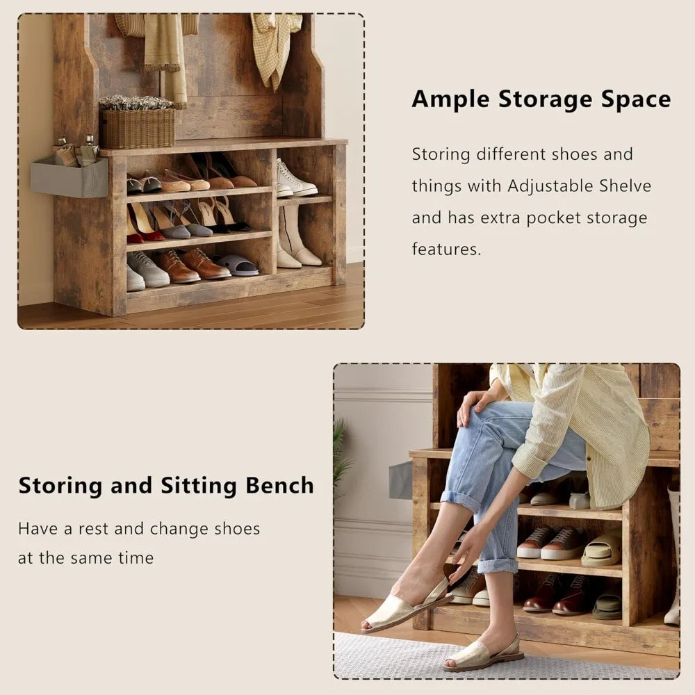 Hall Tree With Bench And Storage Three In One Coat Rack And Shoe Bench