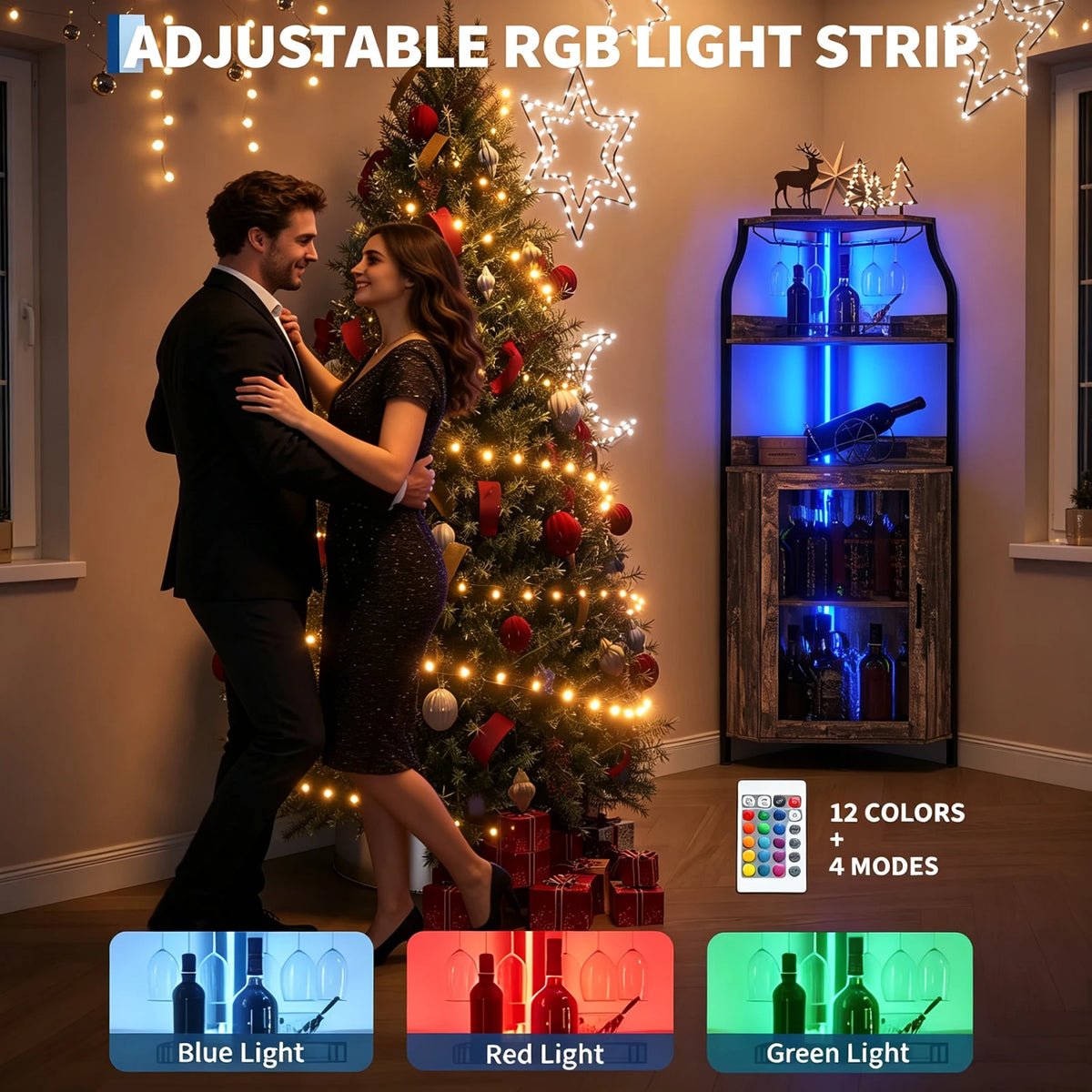 HiMISS Corner Bar Cabinet With LED Lights And Power Outlet