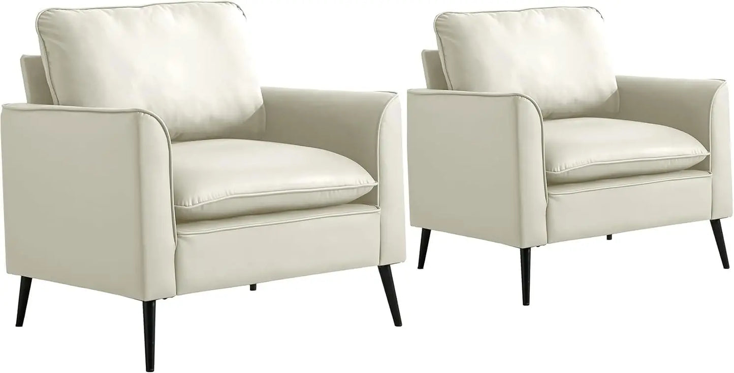 Mid-Century Faux Leather Accent Chair Set 2 w/ Removable Cushion & Metal Legs for Office Lounge Bedroom, Customized