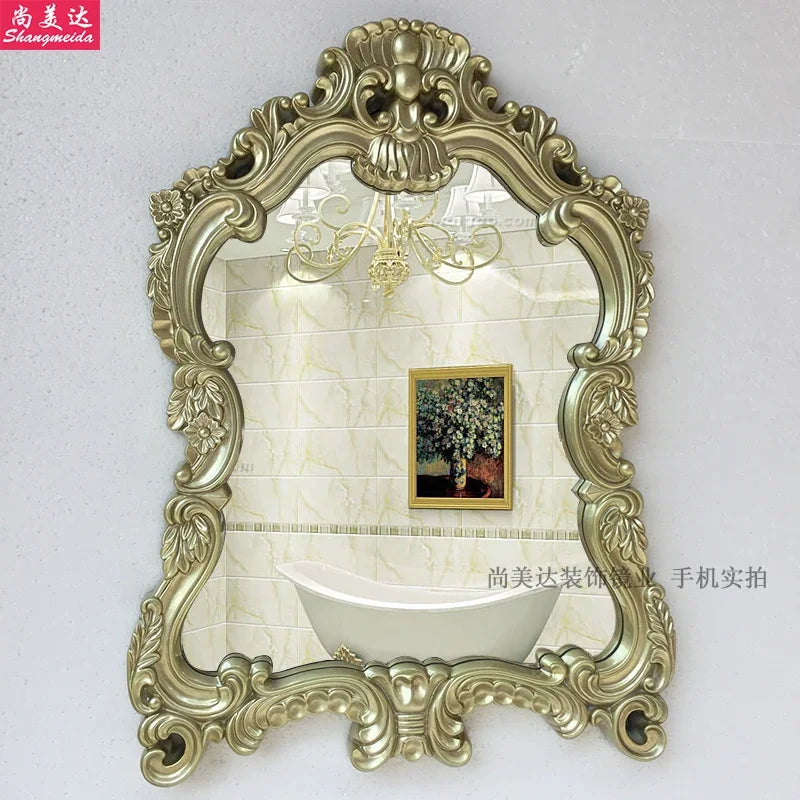 European Style Wall Mounted Bathroom Mirror With Waterproof Decorative Frame