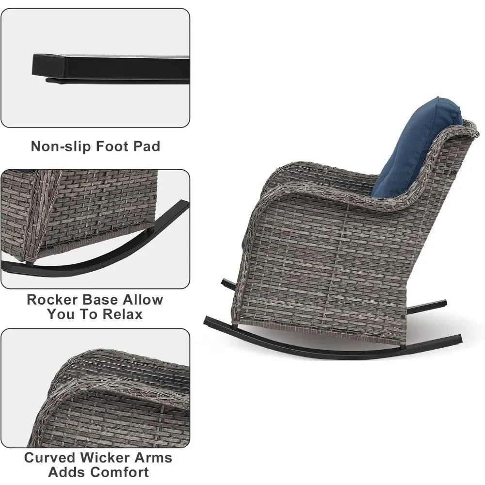 Patio Chairs Outdoor Rocking Chair - 3 Piece Wicker Patio Bistro Set Rattan Patio Furniture Rocker Chairs and Side Table