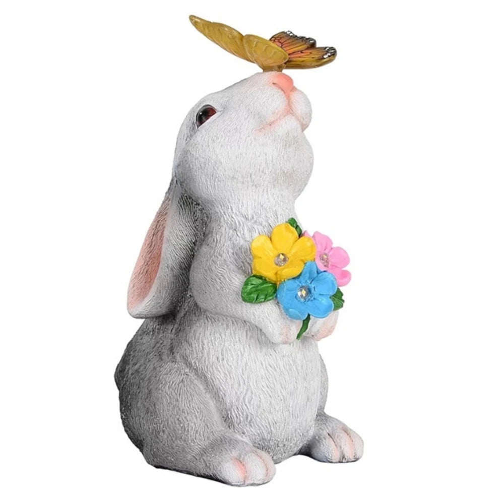 RTONTR Solar Bunny Statue With Butterfly LED Light Outdoor Decor