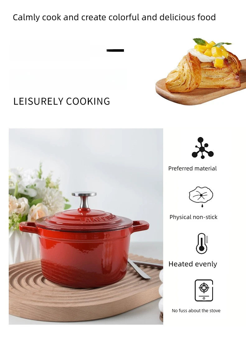 Physically Non-Stick Mini Stew Pot, Enameled Cast Iron Small Milk Pan, All Stove Compatible Soup Casserole Slow Cooker