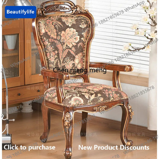 Y183 American country solid wood sofa chair casual backrest retro dining chair single fabric armchair