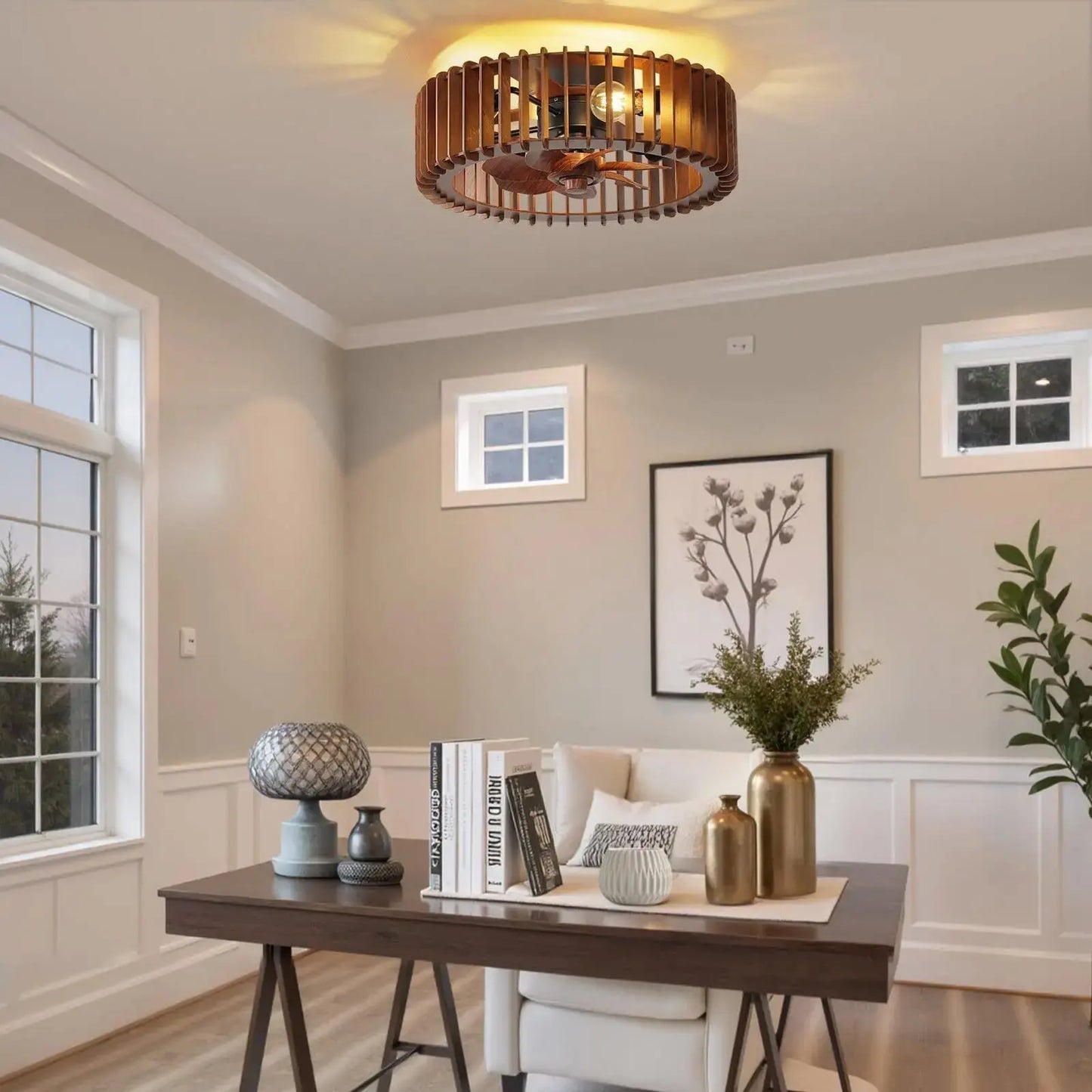 Scandinavian Ceiling Fan Pendant Light Wooden Pumpkin Design
