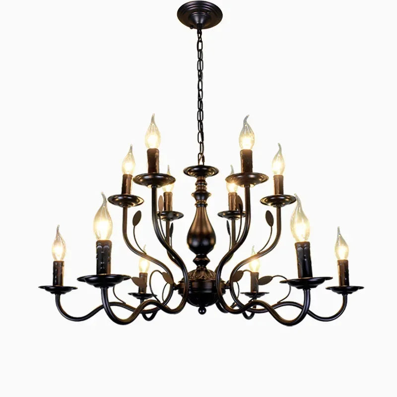 Enerlord French Candle Chandelier Iron Industrial Lustres