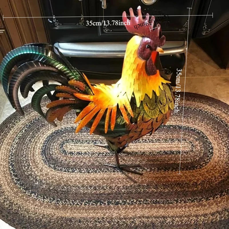 Metal Rooster Garden Sculpture Outdoor Decor Statue
