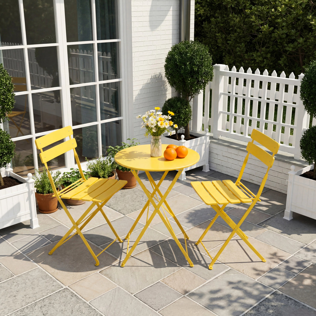 TUAREX Folding Steel Bistro Set With Table And Chairs