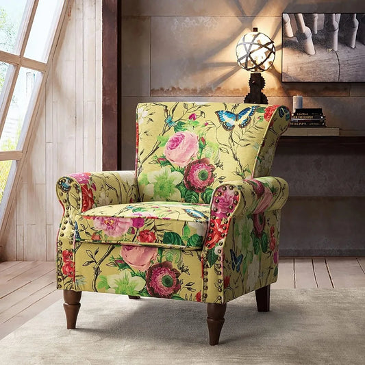 RBXC Modern Wingback Chair With Wood Legs And Removable Cushion