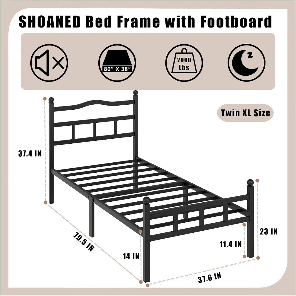 Twin XL Metal Bed Frame 14 inch Heavy Duty with Headboard Footboard, No Box Spring Needed, Easy Assembly, Noise Free, Black