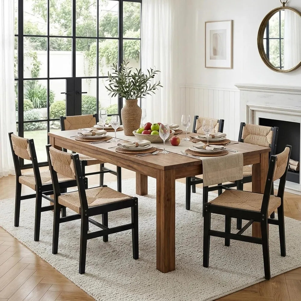 Set of 6 Rattan Dining Chairs Beechwood Woven Farmhouse Kitchen