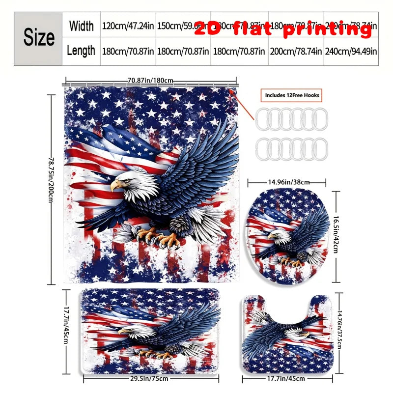 American Patriotic Shower Curtain Set With Floor Mat