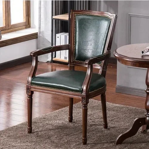 DUTRIEUX Rustic Wooden Armrest Dining Chairs Leather European Design