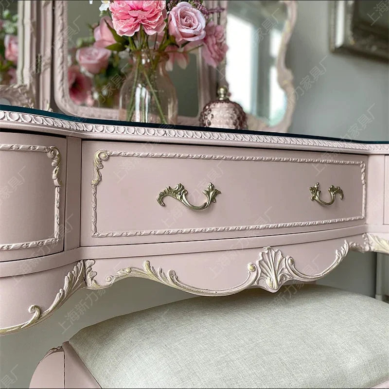 Comfortable Makeup Vanity Table Mirror Desk Stool Living Room Dresser Makeup Dressing Table Drawers Storage Bedroom Furniture