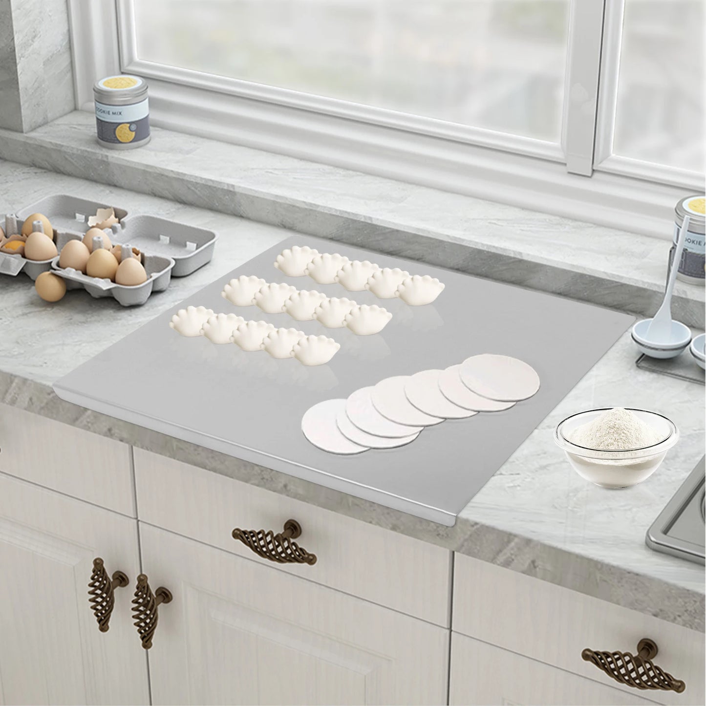 60x50cm Stainless Steel Chopping Board with L-Shaped Folded Edge for Cutting Veggies, Kneading Dough, Kitchen Counter Protection