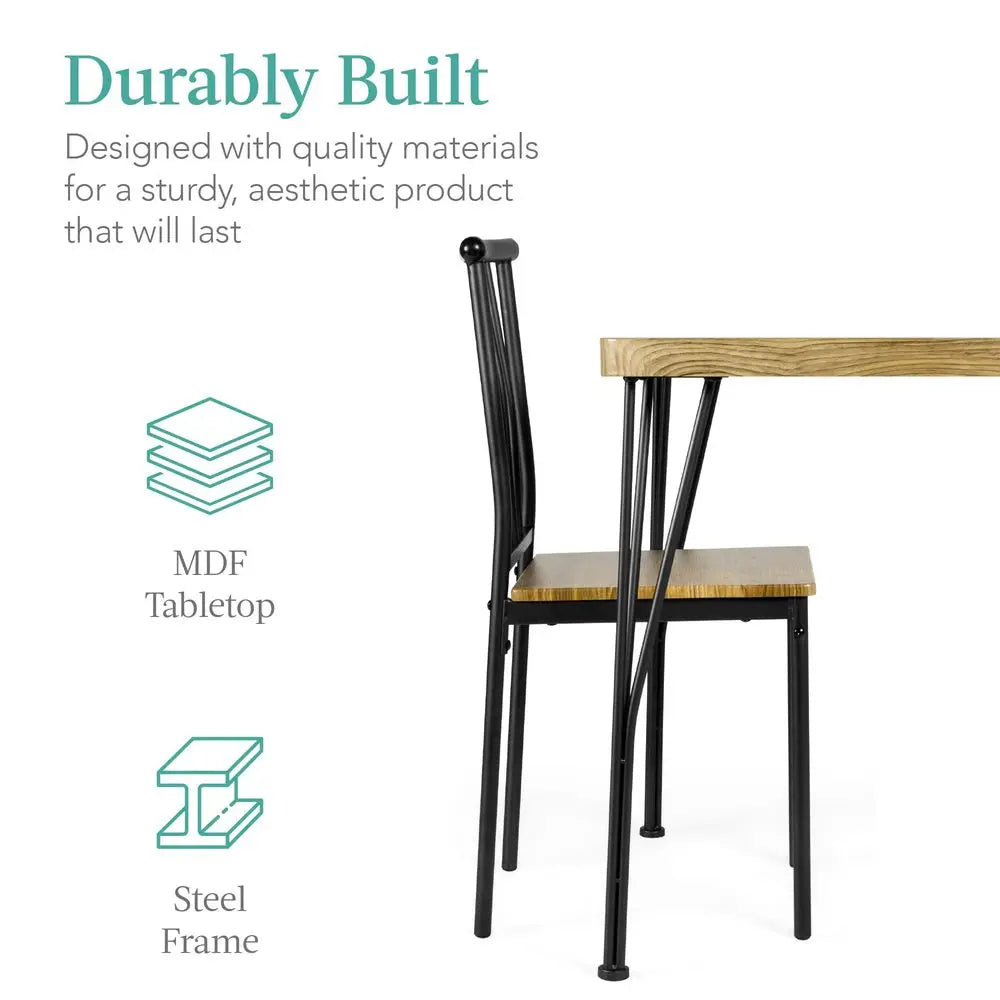 5 Piece Metal And Wood Indoor Modern Rectangular Dining Table Set