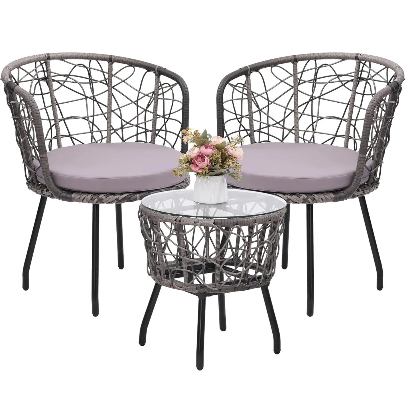 4 Piece Patio Bistro Outdoor Furniture Set, Wicker Sofa, 2 Rattan Chairs, and Table, Backyard Conversation Set, All, Customized
