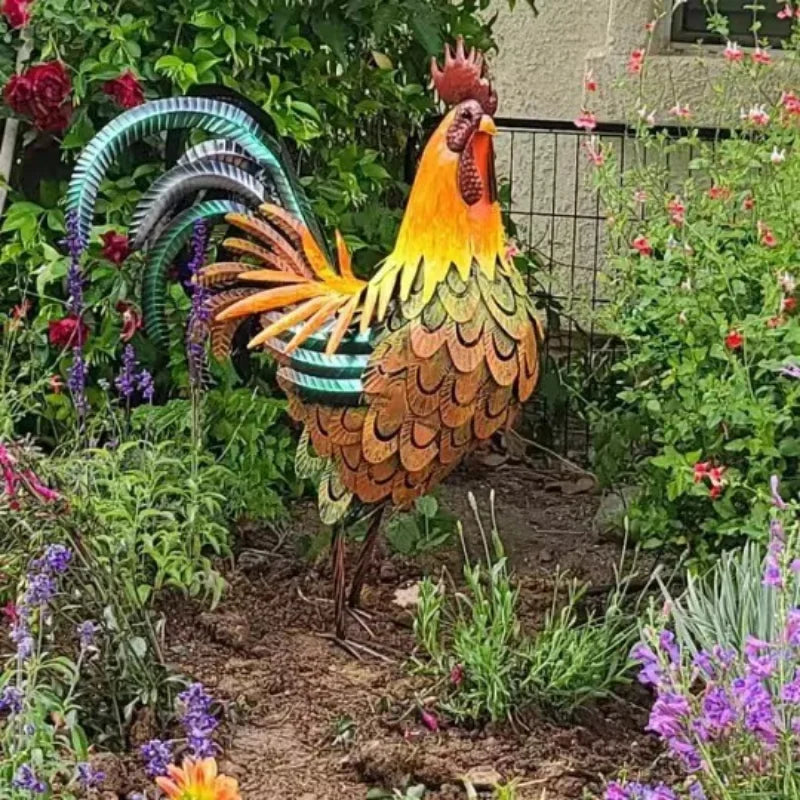 Metal Rooster Garden Sculpture Outdoor Decor Statue