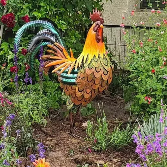 Metal Rooster Garden Sculpture Outdoor Decor Statue