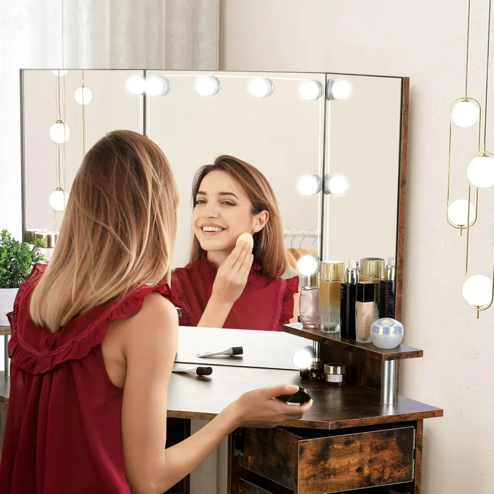 MOYU Vanity With Lights Makeup Desk Power Outlet Included
