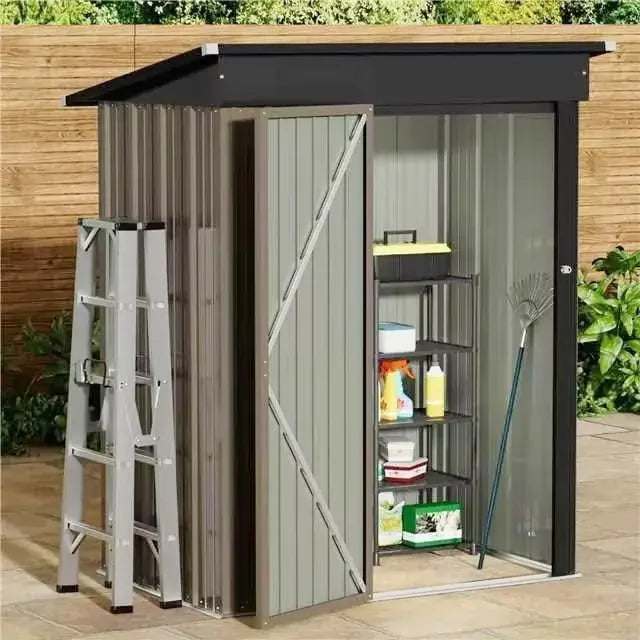 Metal Outdoor Storage Shed With Lockable Door Waterproof Garden Tool Storage