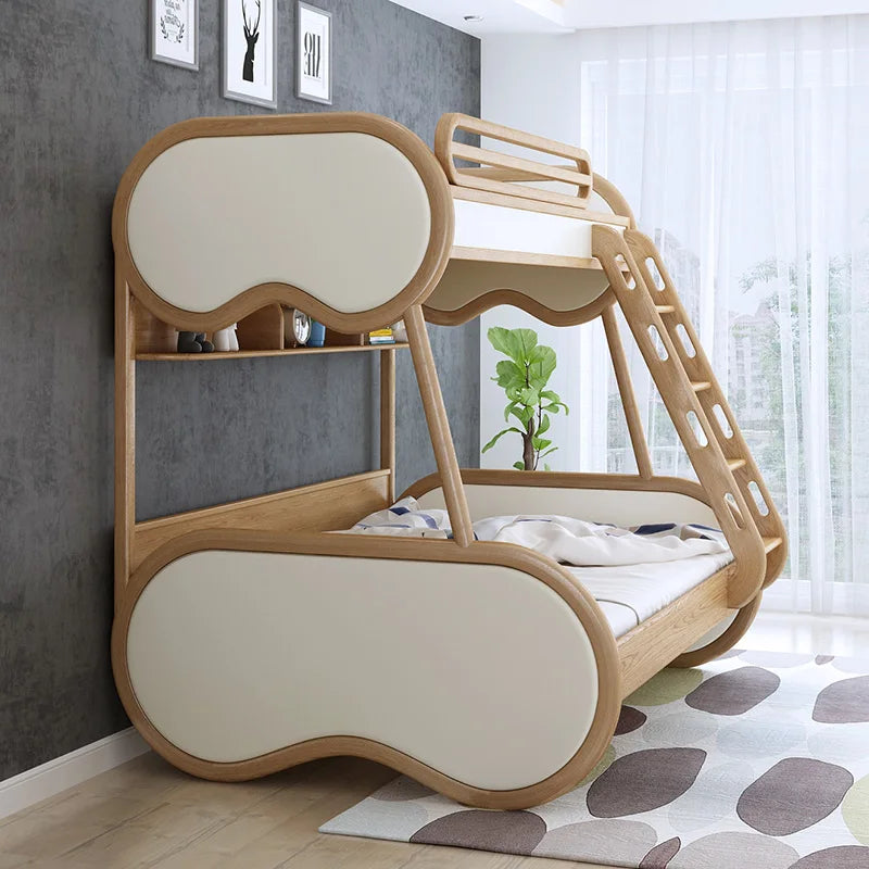 Omgd Modern Luxury Ash Wood Double Bunk Bed With Storage