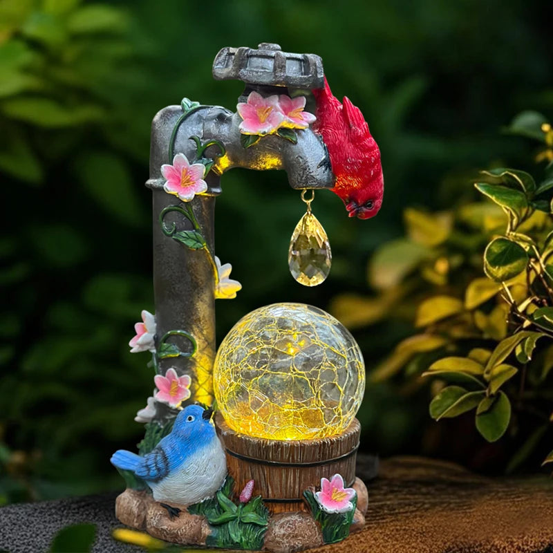 Solar Powered Cardinal Garden Statue With Light Up Glass Ball