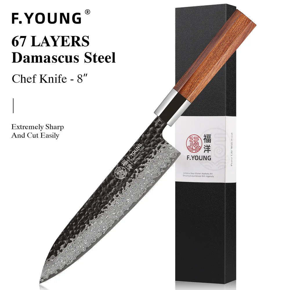 F.YOUNG Professional Kitchen Knives Damascus Steel Japanese Chef Knife Slicing Sashimi Utility Handmade Cooking Kitchen Utensils