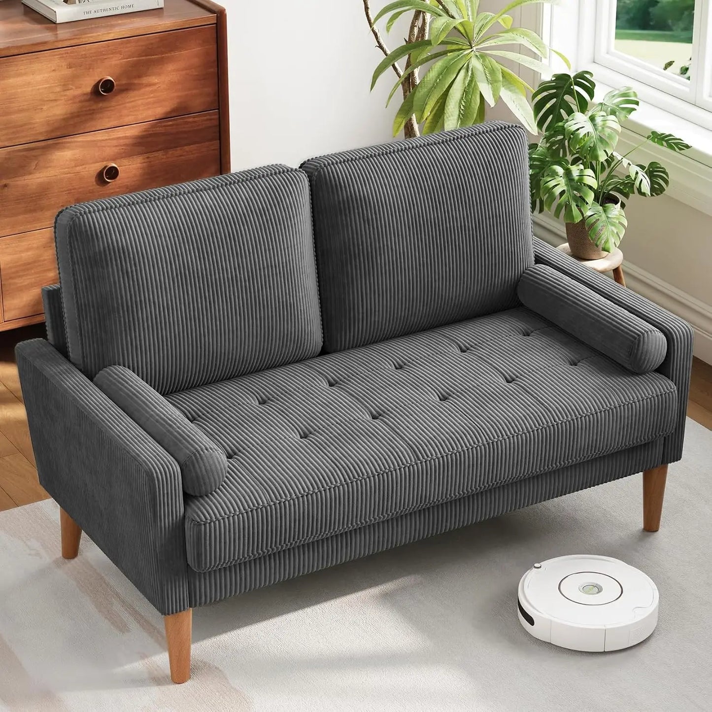 Mid Century Modern Loveseat Sofa With Solid Wood Legs