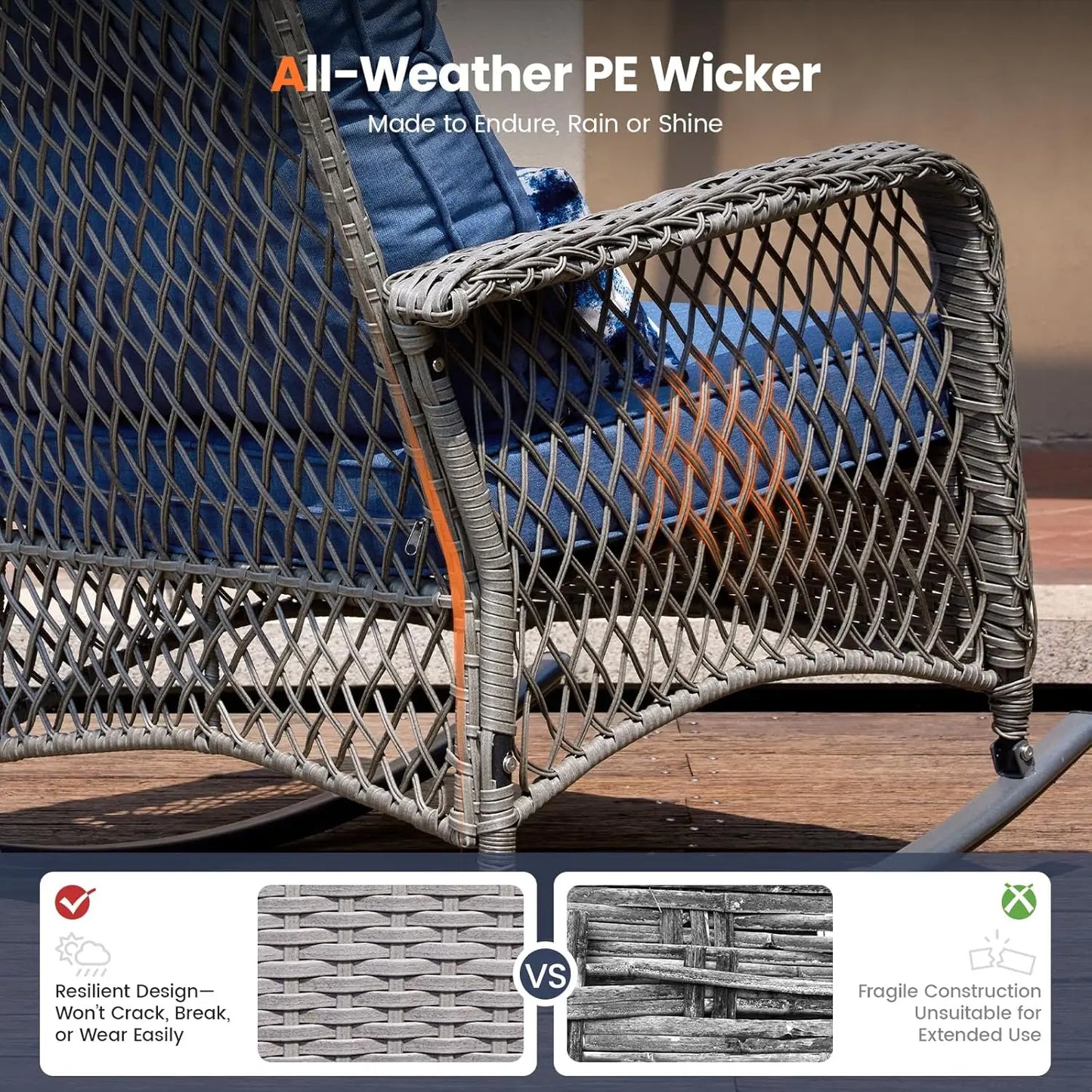 3 Piece Wicker Rocking Bistro Set All Weather PE Wicker Backyard